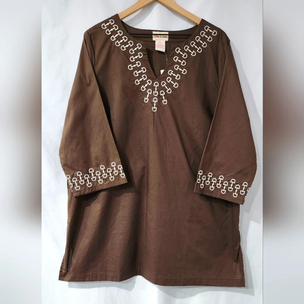 Toffee Apple NWT Women's Horse Bit Tunic Size XXL Brown with Ivory Equestrian
